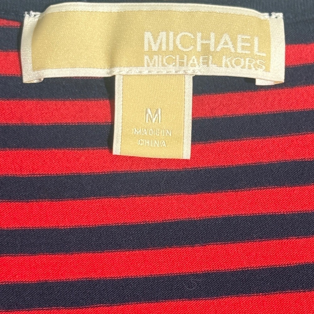 Michael Kors Striped Knit Dress Red & Navy V‑Neck Lace Up Preppy Gold Medium - Picture 8 of 11